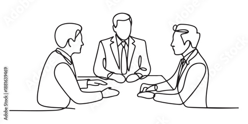 Business Meeting Line Art Vector, Corporate Team Discussion Minimal Outline, Teamwork Concept Vector.