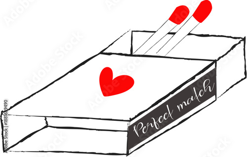 Perfect match concept illustration with heart and matches