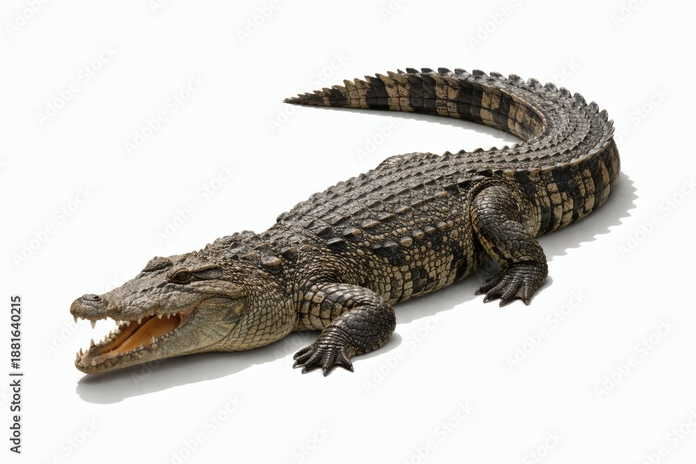 Obraz premium Crocodile Positioned Diagonally Full Body Isolated on White Background with Realistic Lighting and Shadow