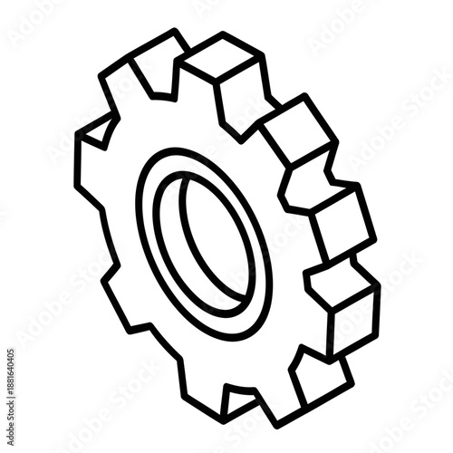 Isometric Black and White Gear Line Icon 3D Vector
