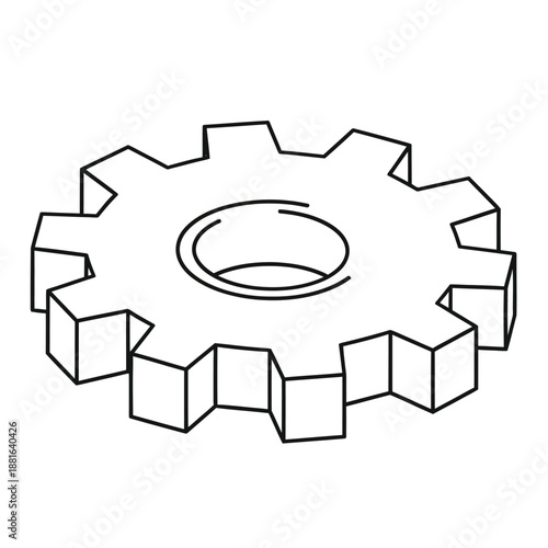 Isometric Black and White Gear Line Icon 3D Vector