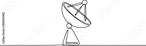 Continuous line drawing of satellite dish, tecnologi design, object.one line vector illustration with white background