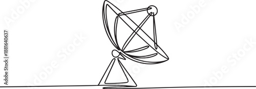 Continuous line drawing of satellite dish, tecnologi design, object.one line vector illustration with white background