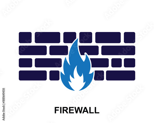 Firewall network security vector illustration with flame and brick wall concept