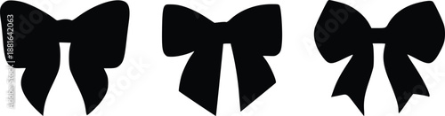 Black silhouette of ribbon bows set isolated on white background. Vector decorative elements for gift, greeting card, and fashion design.
