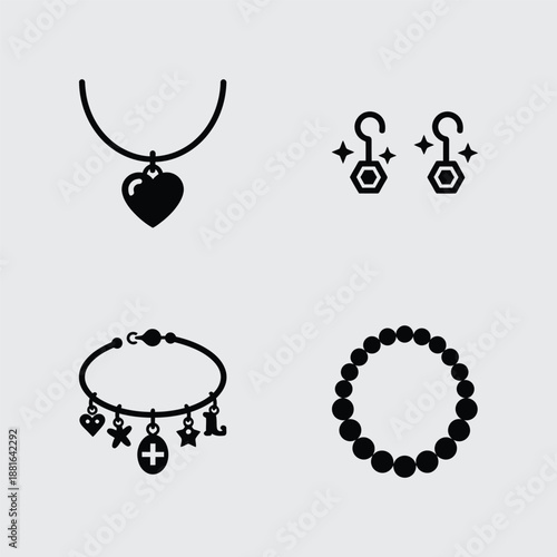 Fashion jewelry silhouette set including necklace, earrings, and bracelets
