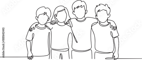 Line drawing of school friends.one line vector illustration with white background