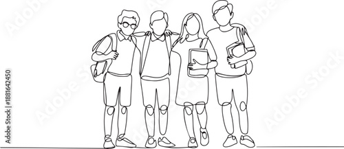 Line drawing of school friends.one line vector illustration with white background