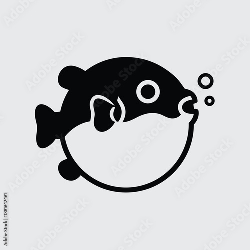 Foto Cute puffer fish silhouette icon, blowfish line art vector illustration