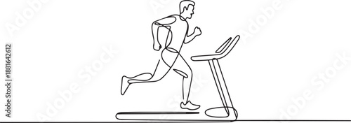 Man running on a treadmill.one line vector illustration with white background