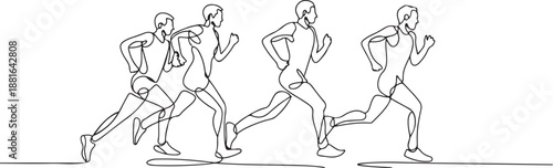 men athletes running race marathon move lifestyle.one line vector illustration with white background