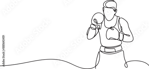Portrait of boxer. One line art drawing of a man with boxing sportswear.one line vector illustration with white background