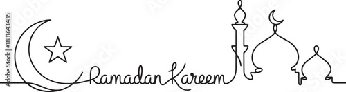 Ramadan kareem in one continuous line drawing.one line vector illustration with white background
