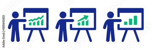 Business presentation screen with graphs and charts