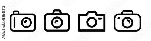 Camera icon set black outline flat design photography symbol vector illustration