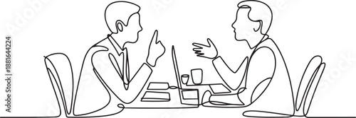 two friends chatting in office.one line vector illustration with white background