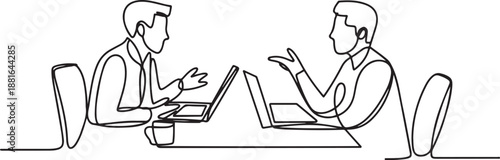 two friends chatting in office.one line vector illustration with white background