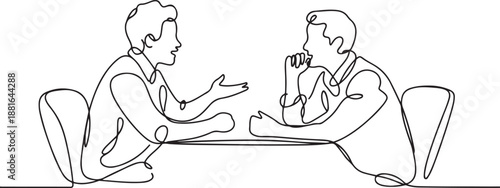 two friends chatting in office.one line vector illustration with white background