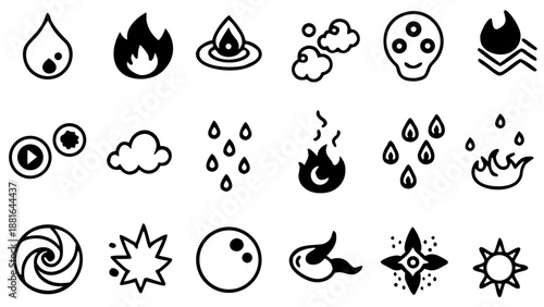 Minimalist Line Art Set of Mindfulness and Solitude Icons, Abstract Silhouette Symbols of Nature, Reading, and Reflection