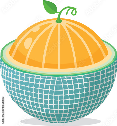 Melon cantaloupe icon with netted skin. 