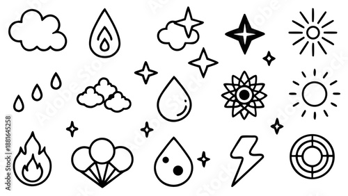 Minimalist Line Art Set of Mindfulness and Solitude Icons, Abstract Silhouette Symbols of Nature, Reading, and Reflection