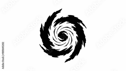 Abstract black vortex swirling with energy on a white background