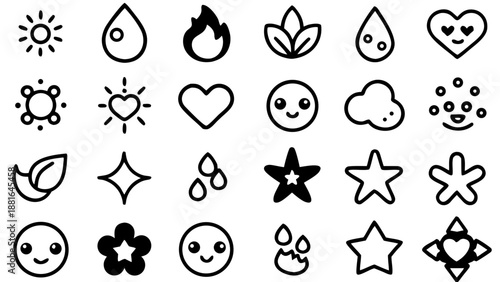 Minimalist Line Art Set of Mindfulness and Solitude Icons, Abstract Silhouette Symbols of Nature, Reading, and Reflection