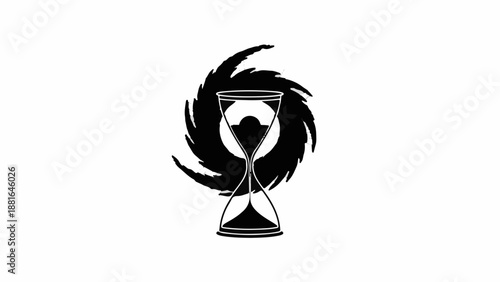 Hourglass with swirling storm implies urgency and impending disaster