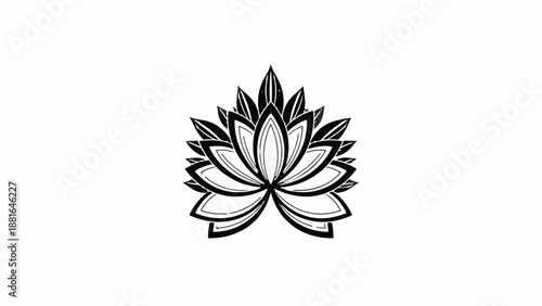 Elegant black and white lotus flower illustration symbolizing peace and spirituality.