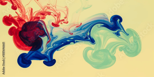 Abstract watercolor background with colorful floral splashes and blue sea wave patterns creates a summer nature illustration design