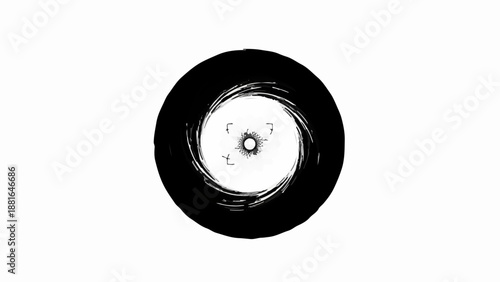 Abstract black and white swirling vortex on a clean background.