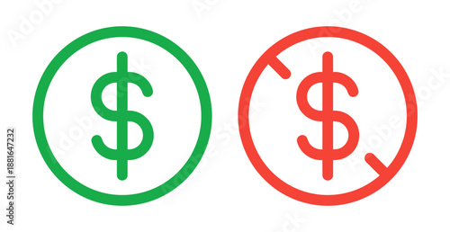 Dollar coin accepted or not accepted vector illustration