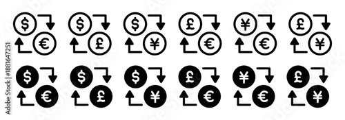 Dollar currency exchange vector icon illustration set