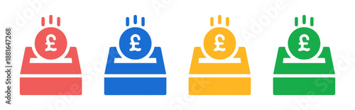 Donation box vector icons set of pound currency