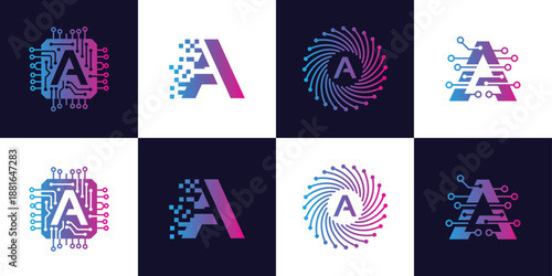 Abstract Modern Letter A Logo for Technology and Artificial Intelligence Startup