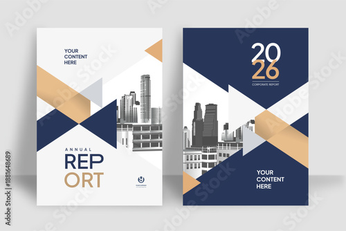 Business Report Cover Template – Blue and Gold  Geometric Layout (A4)