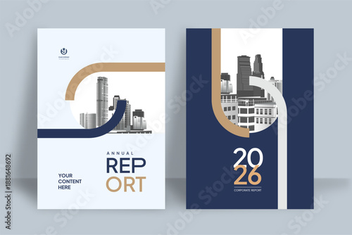 Business Report Cover Template – Blue and Gold  Geometric Layout (A4)