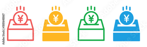 Donation concept of yen currency in various colors