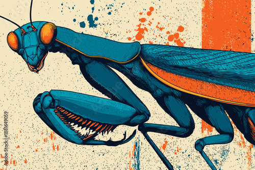 Artistic Wildlife Graphic: Detailed Mantis Profile with Vibrant Textures