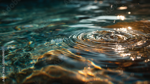 Water Drop Impact on Liquid Surface with Golden Reflections