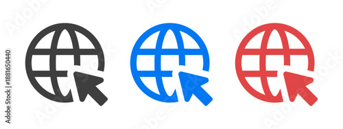 Global internet icons with mouse pointer in various colors