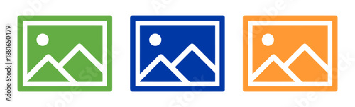 Green, blue, and orange picture icons representing images