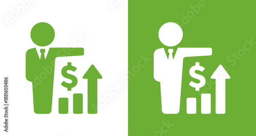 Green business analyst financial growth chart icon