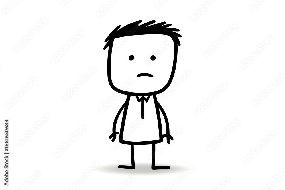 Fototapeta premium 1 stickman frowning minimalistic 2d drawing sketch white.