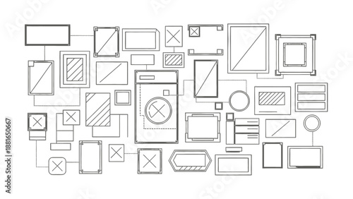 Collection of various devices and screens displayed in a collage format with different shapes and designs on a clean background from a straightforward viewpoint