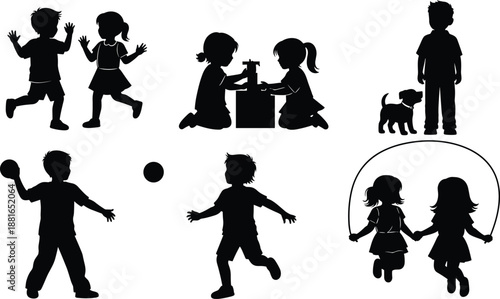 Black and White Tennis Player Silhouette Set Featuring Male and Female Athletes in Motion Hitting Ball with Racket Action Poses Isolated on Plain White Background