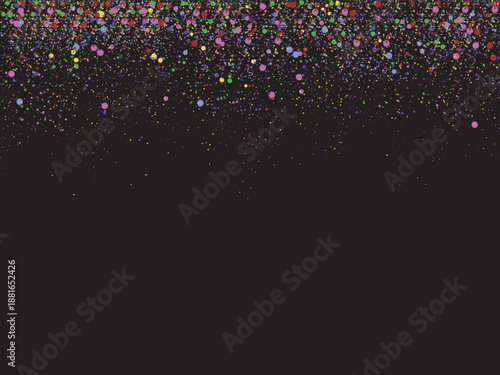 Multicolor glitter particles fading on black background with soft sparkle effect and elegant atmosphere. Abstract festive backdrop suitable for luxury branding, celebrations, posters, invitations.