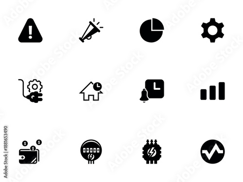 Set of Solid Black Icons for Business and Utilities