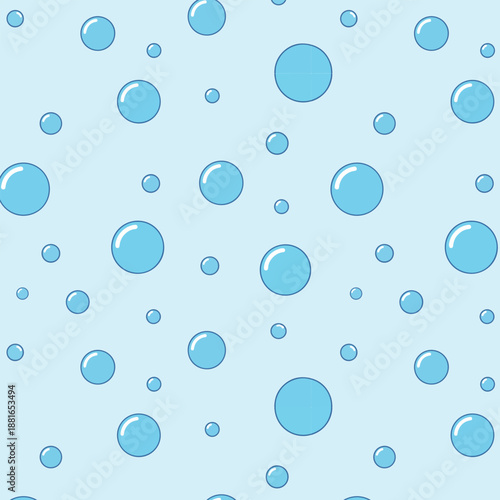 Seamless pattern of light blue cartoon soap bubbles floating on a pale blue background