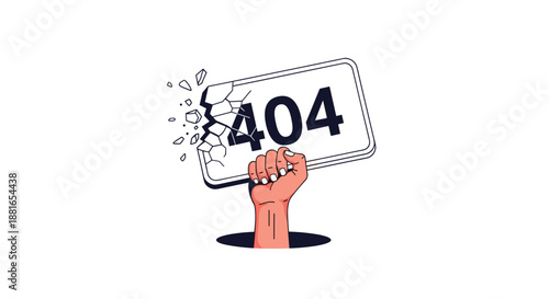 Hand emerging from a hole holds up a cracked sign with the number 404, symbolizing a website page not found error.